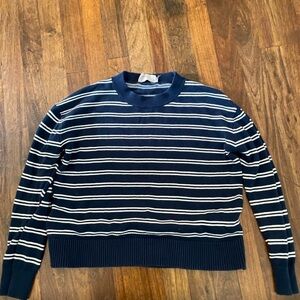 EVERLANE Crewneck Cotton Sweater in Navy Blue Striped - Size XS